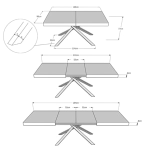 Mesa extensible 160x90/264 cm Karida Roble Natural estructura Antracita
