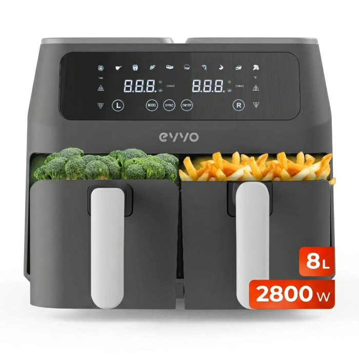 EVVO Freidora sin aceite Tasty Fryer - 1500W, Tecnología Dual Cyclone, Multifunción, hasta 200º, 5 litros