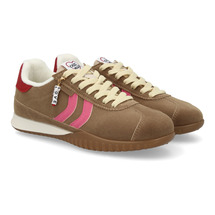 Zapatillas Mujer Casual Ante con Cordones y Detalle Sneakers Retro