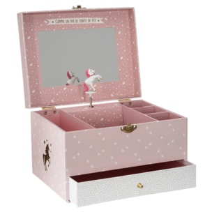 Boîte musicale licorne rose H14cm
