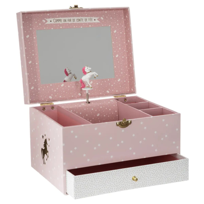 Boîte musicale licorne rose H14cm