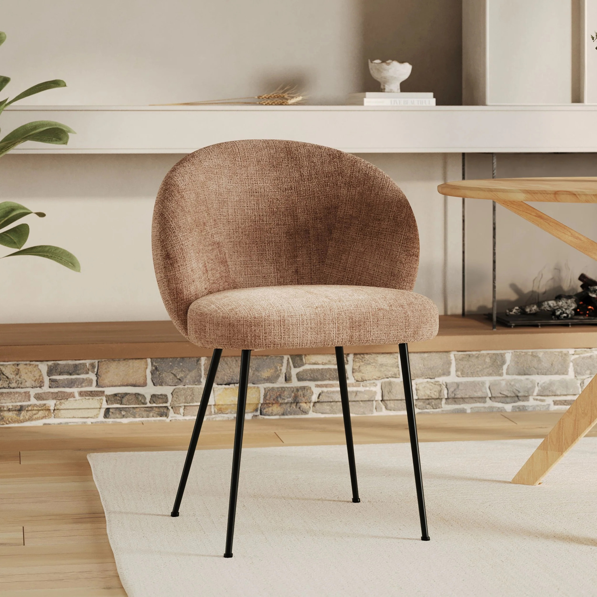 Chaise en velours chenillé marron glacé et métal noir - Bloomy