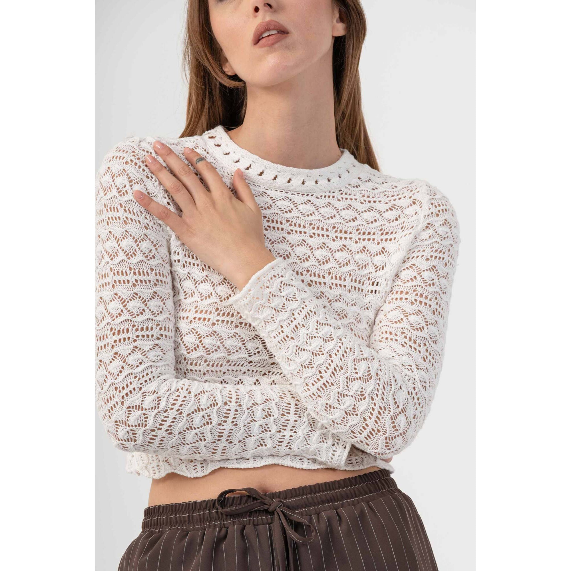 Kocca - Maglia crop con lavorazione a traforo Donna