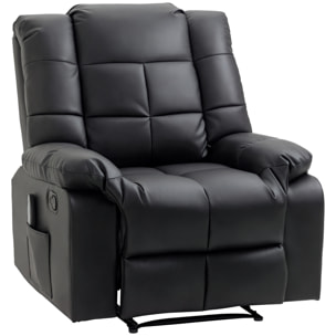 Sillón de Masaje, Sillón Relax Reclinable con 8 Puntos de Masaje, Mando a Distancia, Tapizado en PU, Reposapiés, Bolsillo Lateral, Butaca para Salón, Dormitorio, Negro