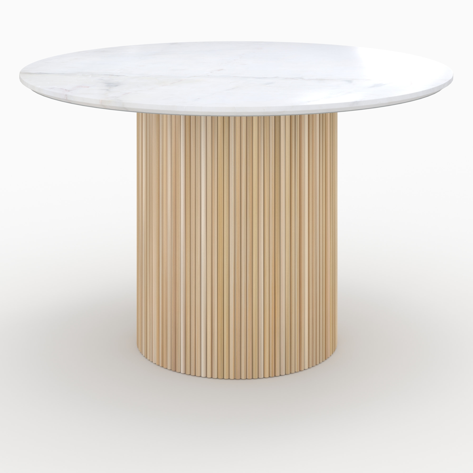 Table ronde 4 personnes en marbre blanc et bois de manguier D120 cm - Agathe