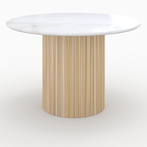 Table ronde 4 personnes en marbre blanc et bois de manguier D120 cm - Agathe