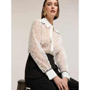 Motivi - Camisa de encaje macramé con bandas en contraste - Blanco