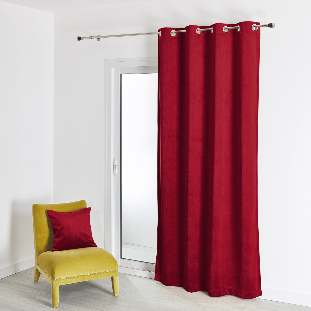 Rideau en velours feutré uni - Rouge