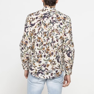 CAMICIA COREANA IN LINO COTONE STAMPATO