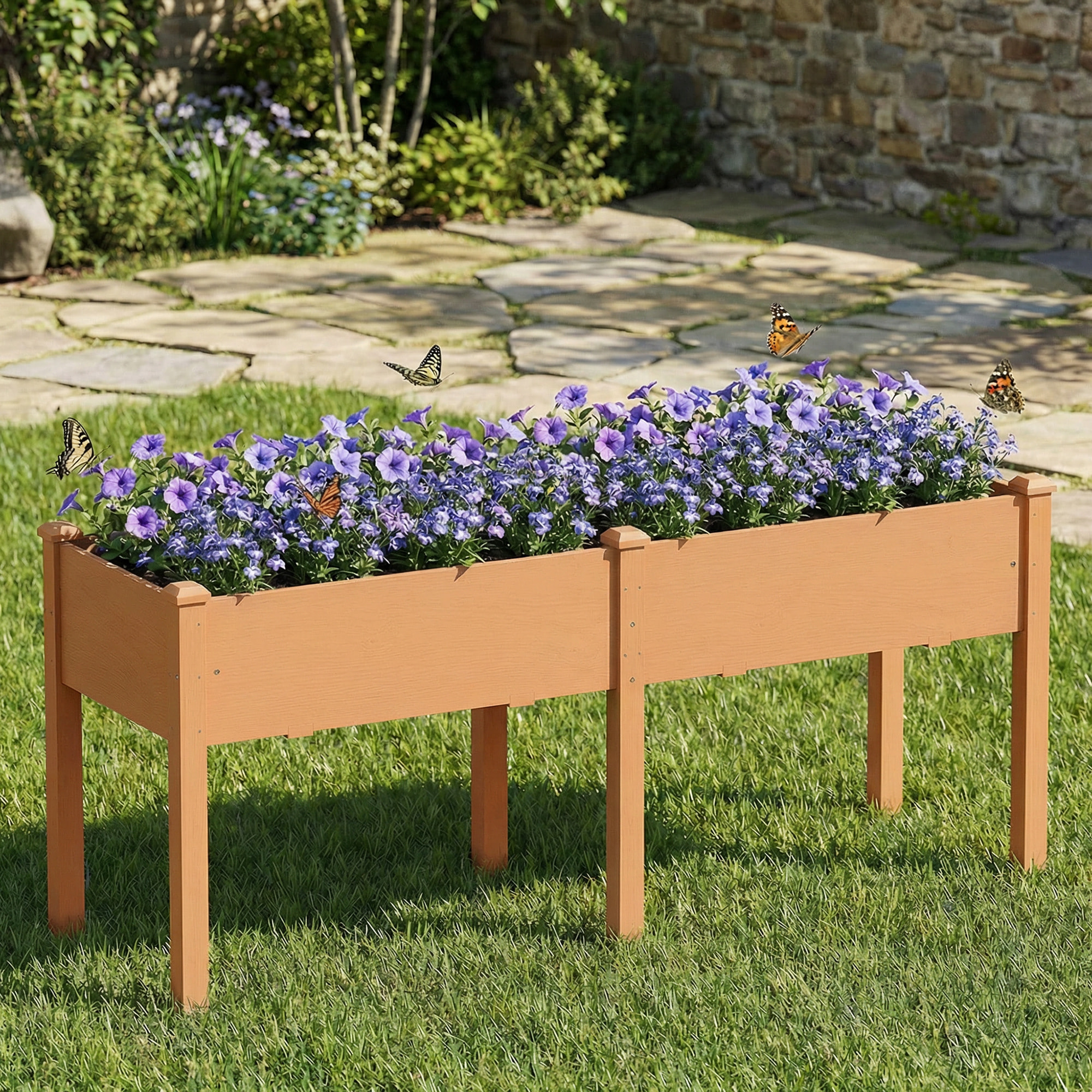 Huerto Urbano Elevado de Madera, Mesa de Cultivo con Patas, 6 Orificios de Drenaje, para Cultivo, Plantas, Flores y Verduras, 184x59x76,5 cm, Marrón