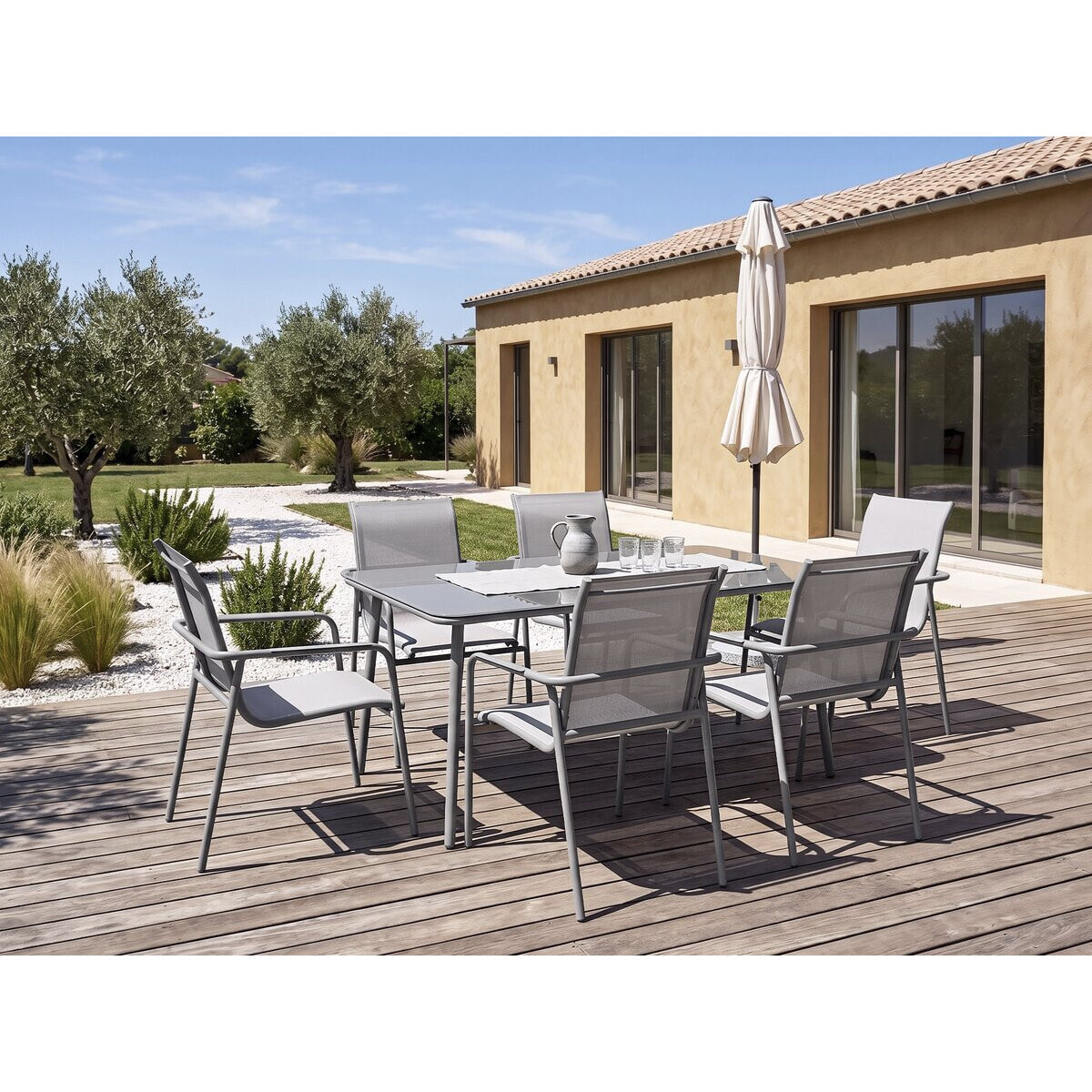 Salon de jardin repas métal "Malaga" - 6 places - Gris