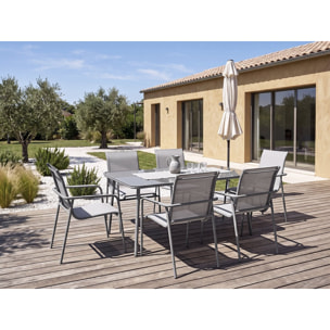 Salon de jardin repas métal "Malaga" - 6 places - Gris