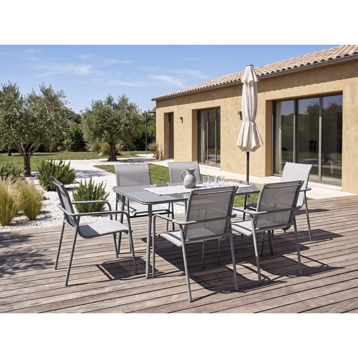 Salon de jardin repas métal "Malaga" - 6 places - Gris