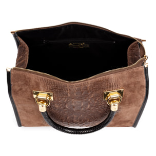 Borsa tote da donna Anacapri. Vera pelle scamosciata con stampa coccodrillo.