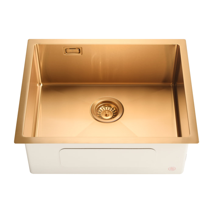 Timeless Évier de cuisine sous plan inox 304, 1 bac , 55x45x21 cm, Or brossé PVD