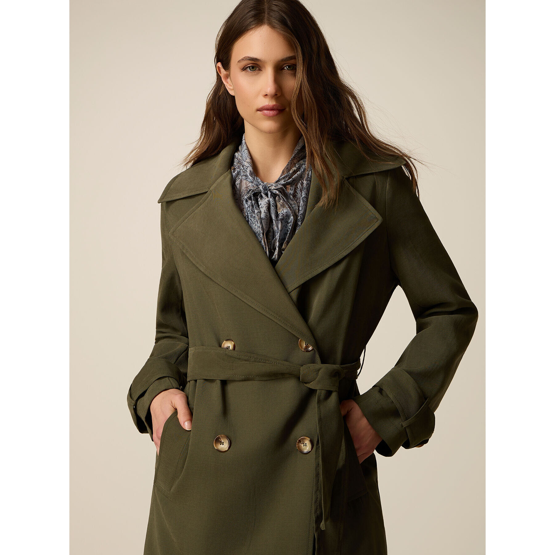 Oltre - Trench doppiopetto misto viscosa - Verde militare