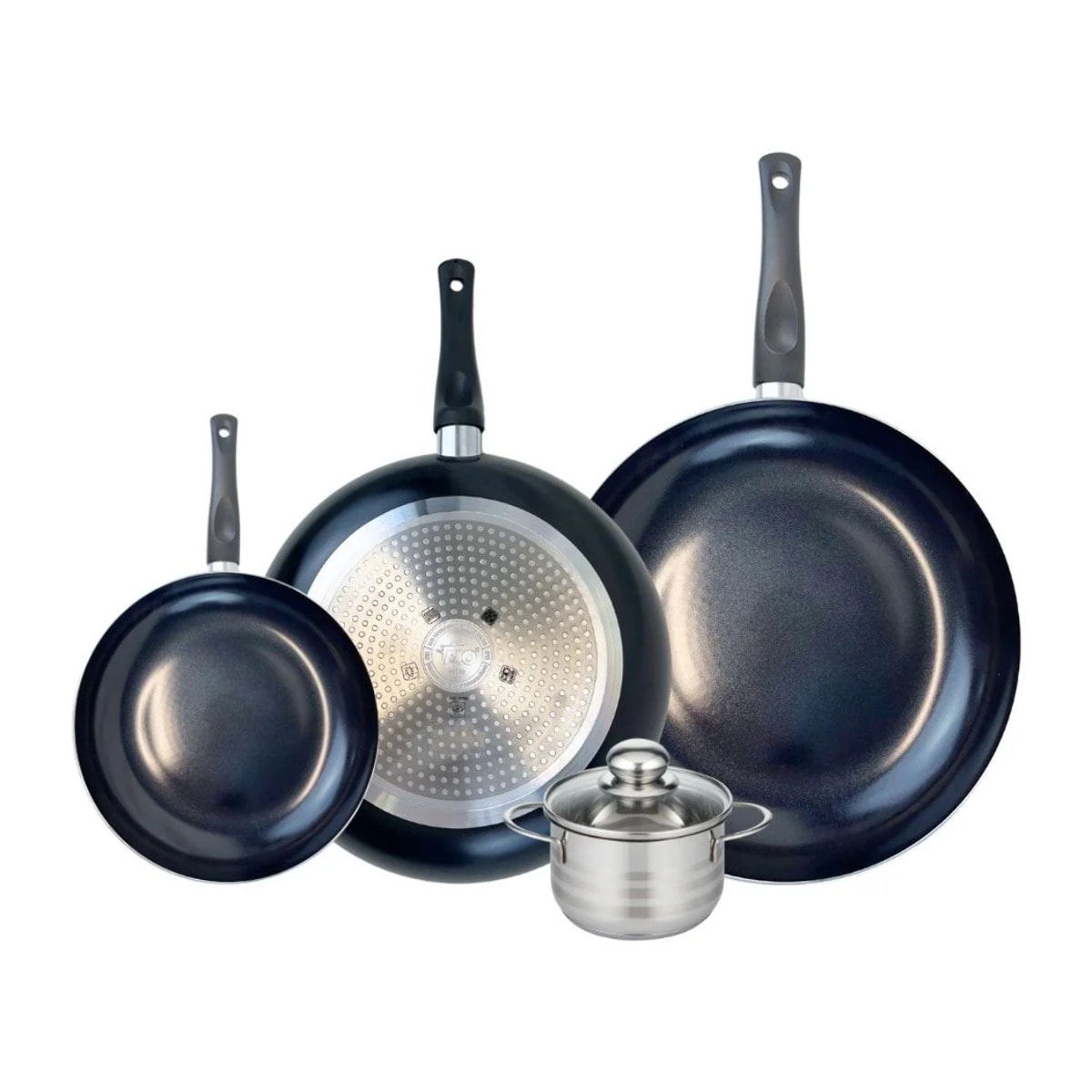 Ensemble de 3 Poêles de cuisson 20, 28 et 32 cm et 1 faitout 12 cm Elo Prima Brillant