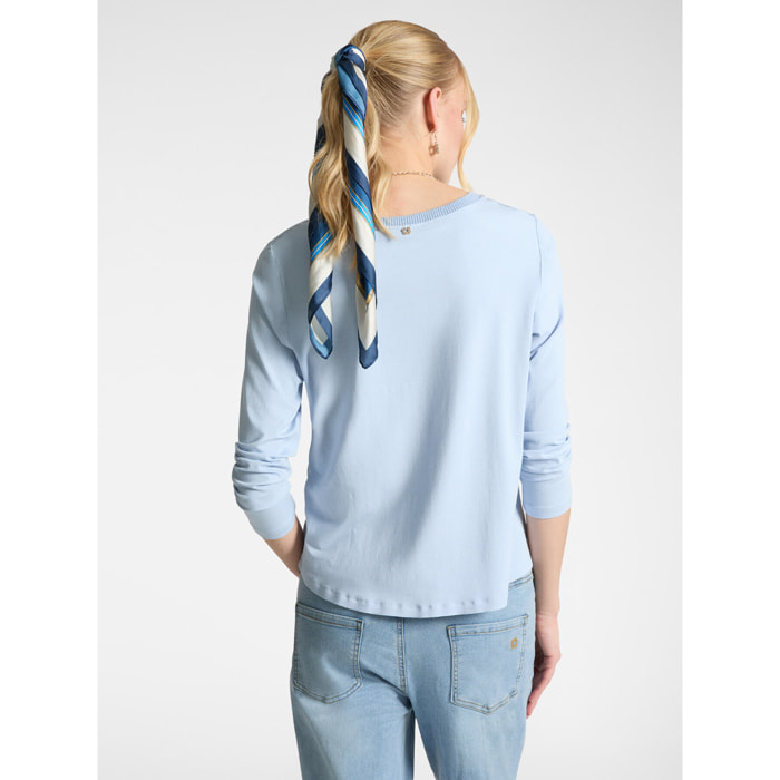 Elena Mirò - Camiseta en dos tejidos - Light - blue