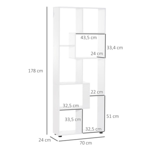 Bibliothèque étagère zig zag design contemporain 70L x 24l x 178H cm panneaux particules blanc