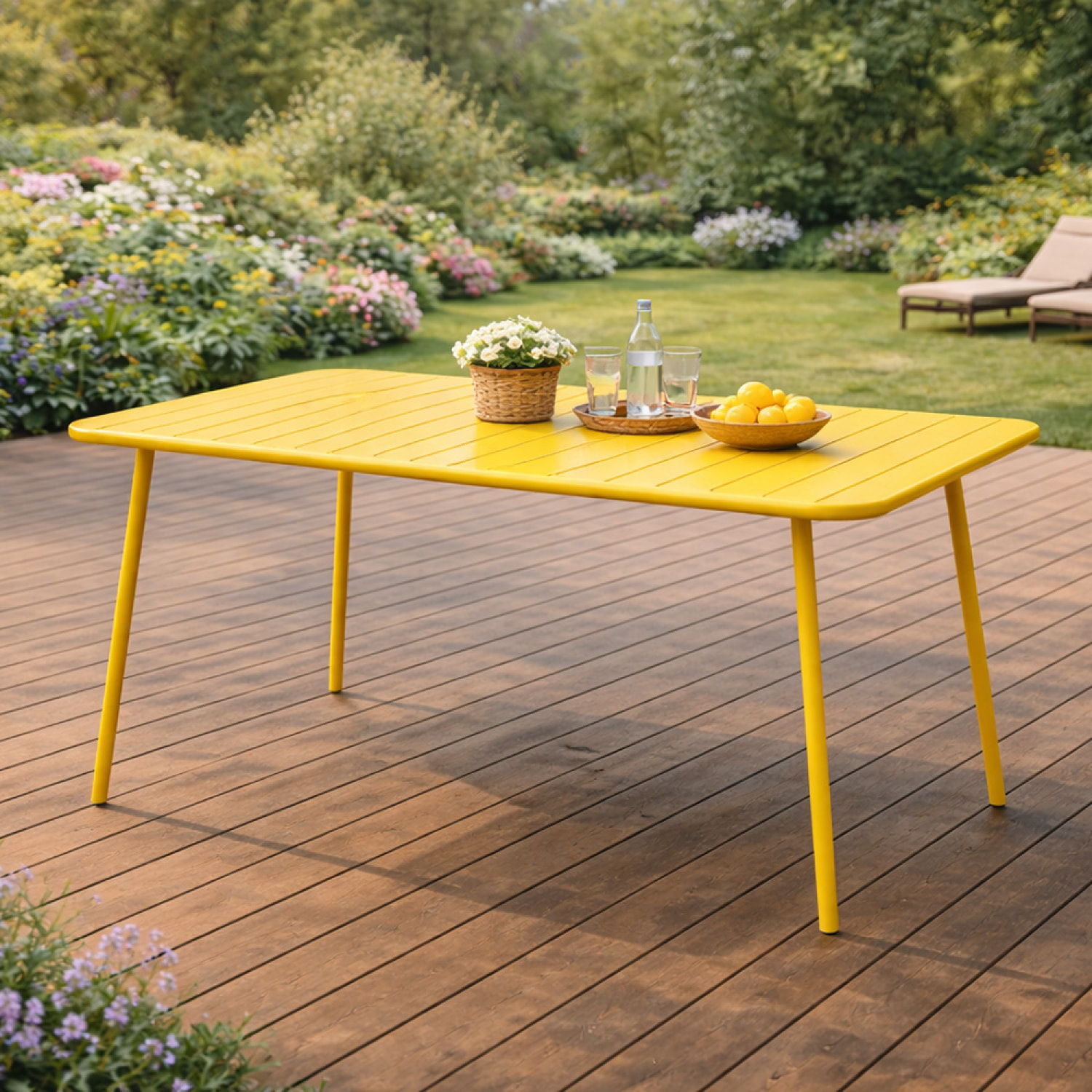 EVORA Table de jardin 4 à 6 places 120cm jaune