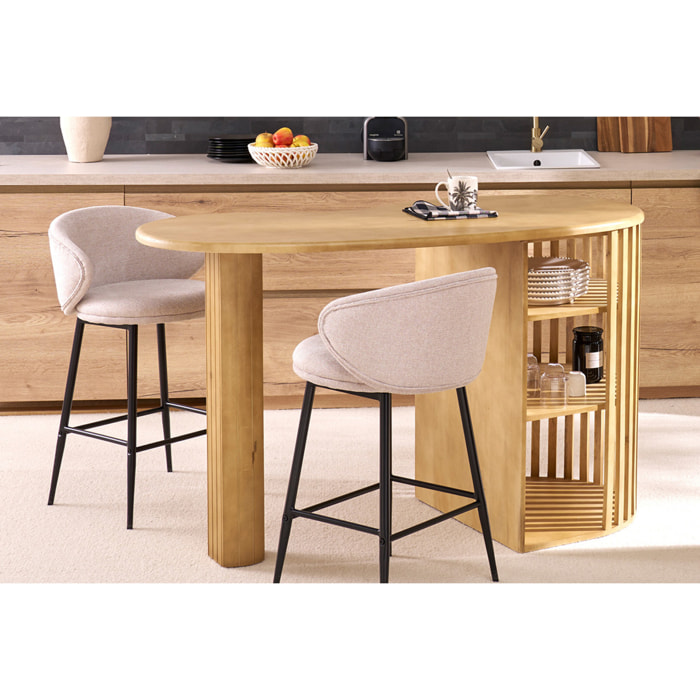 Tabourets de bar design en tissu effet laine bouclée blanc cassé et métal noir H86 cm (lot de 2) ROSALIE