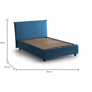 Letto piazza e mezza Astrid, Letto contenitore con rivestimento in tessuto, 100% Made in Italy, Apertura frontale, adatto per materasso Cm 120x200, Blu