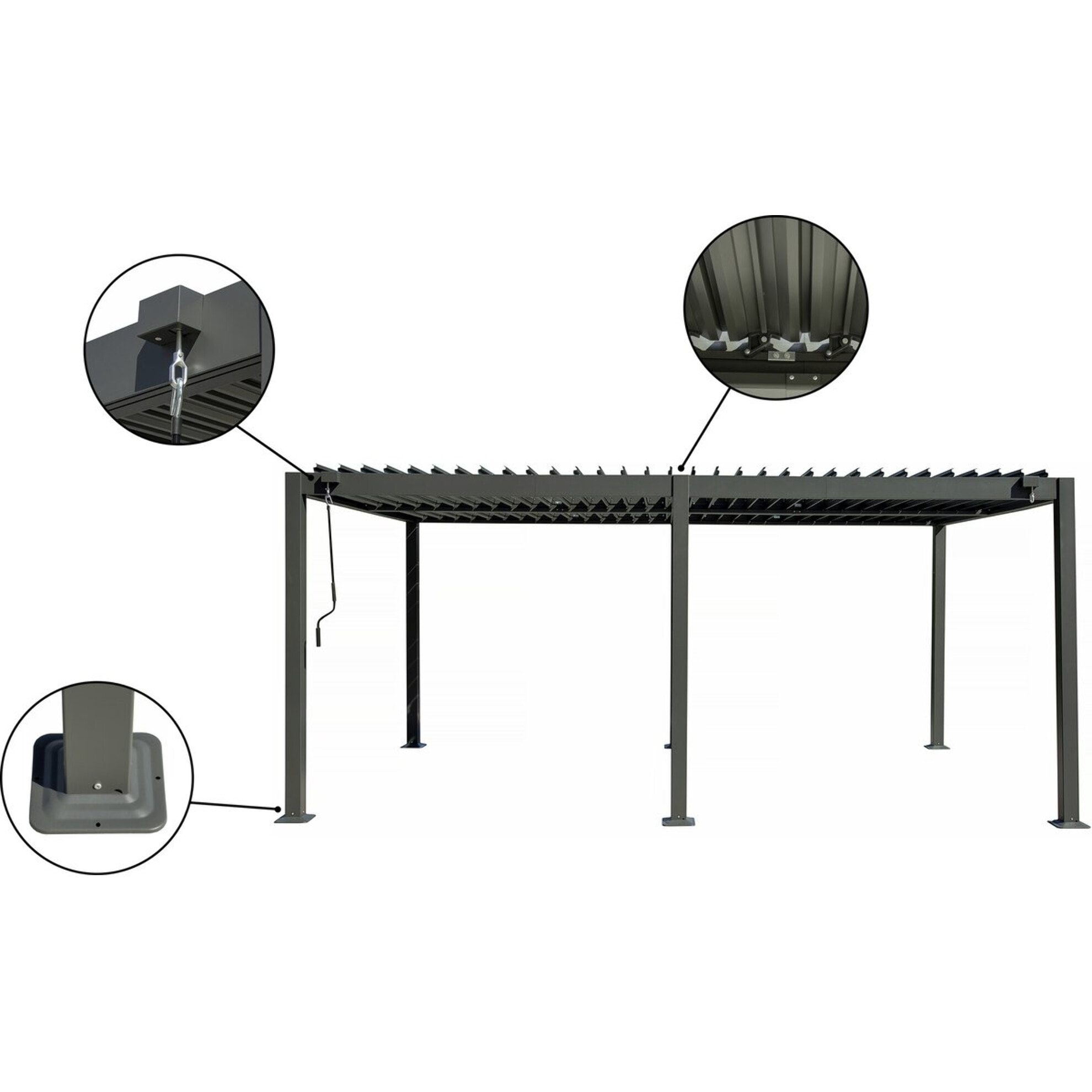 Pergola bioclimatique avec store en aluminium "Kensington" - 3 x 5 m - Gris