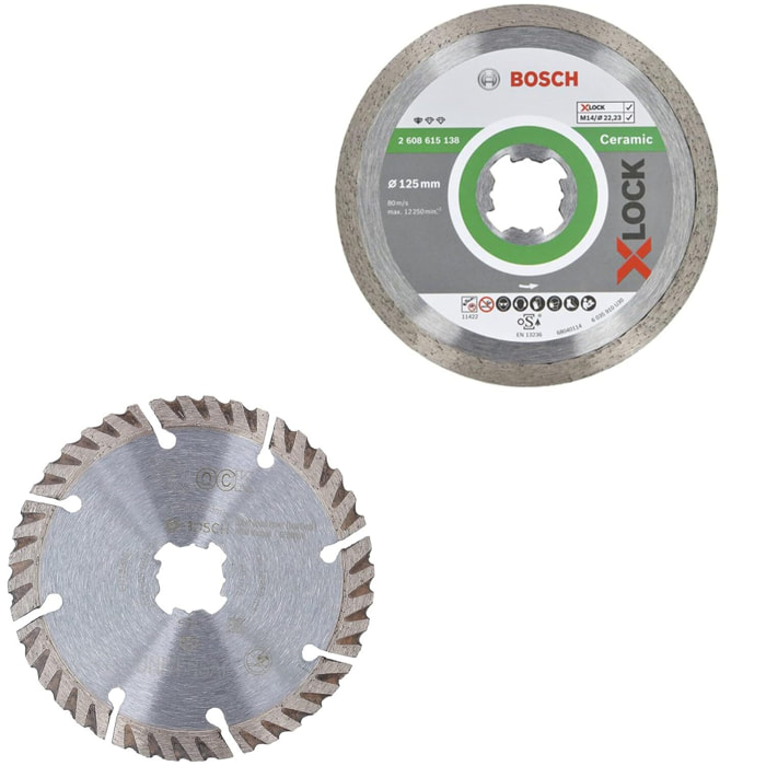 Kit 2 Disques à tronçonner diamant X-Lock : 1 pour Céramic + 1 Disque universel - Lot de 2 - BOSCH - 0615997632