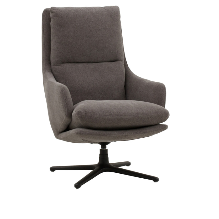 Poltrona girevole NEW ARLEY in tessuto grigio e base in metallo nero