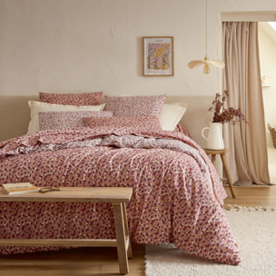 Drap plat en coton réversible imprimé floral - Prune
