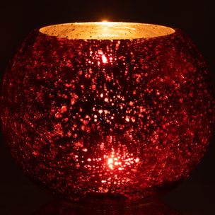 J-Line photophore Boule Craquele - verre - effet nacre - rouge - large