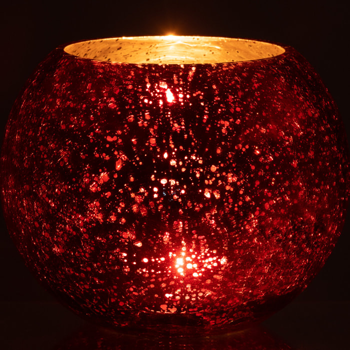 J-Line photophore Boule Craquele - verre - effet nacre - rouge - large