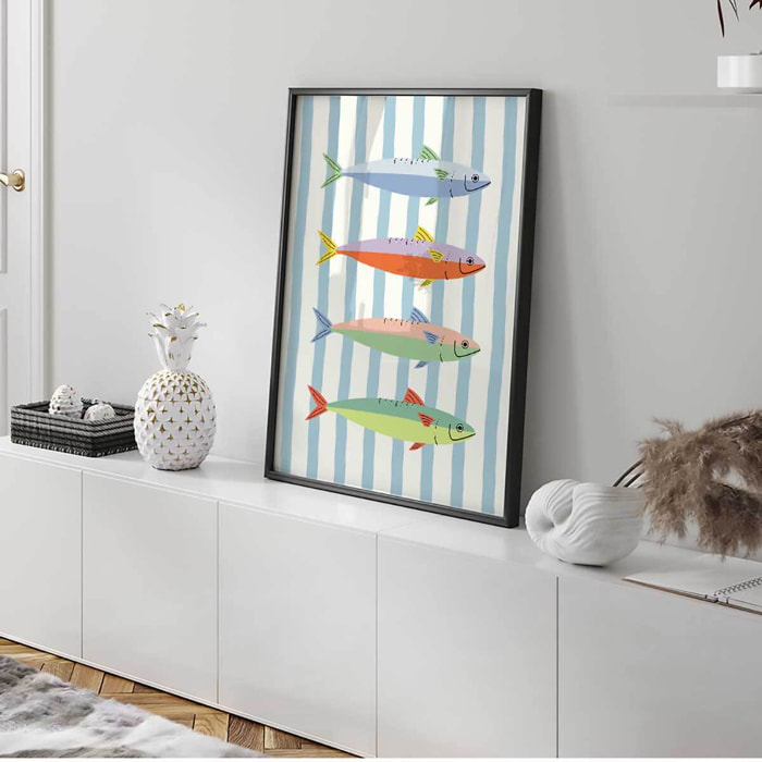 Affiche encadrée poissons graphiques colorés Affiche + cadre en métal - Noir