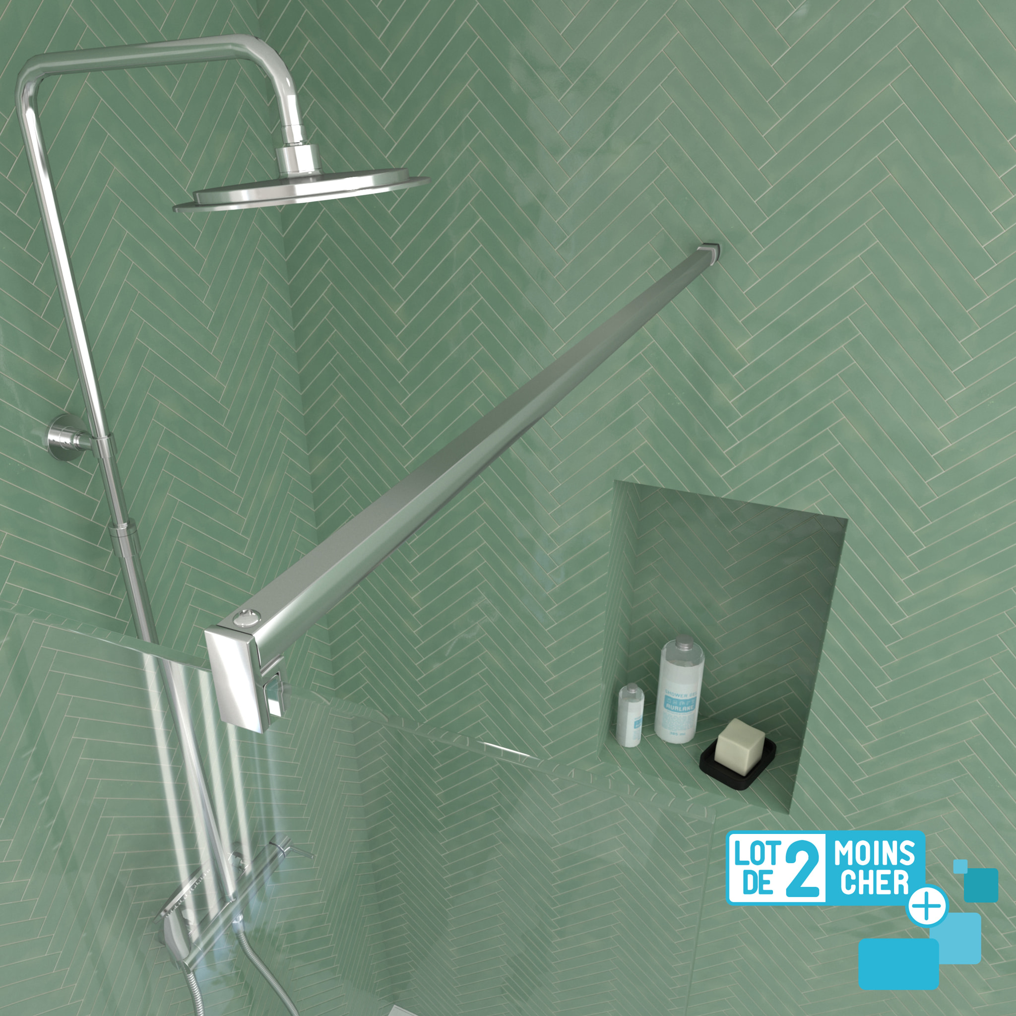 LOT de 2 Parois de Douche 120x195 cm en Verre Trempé 5 mm - Profilés et Bras Chromés