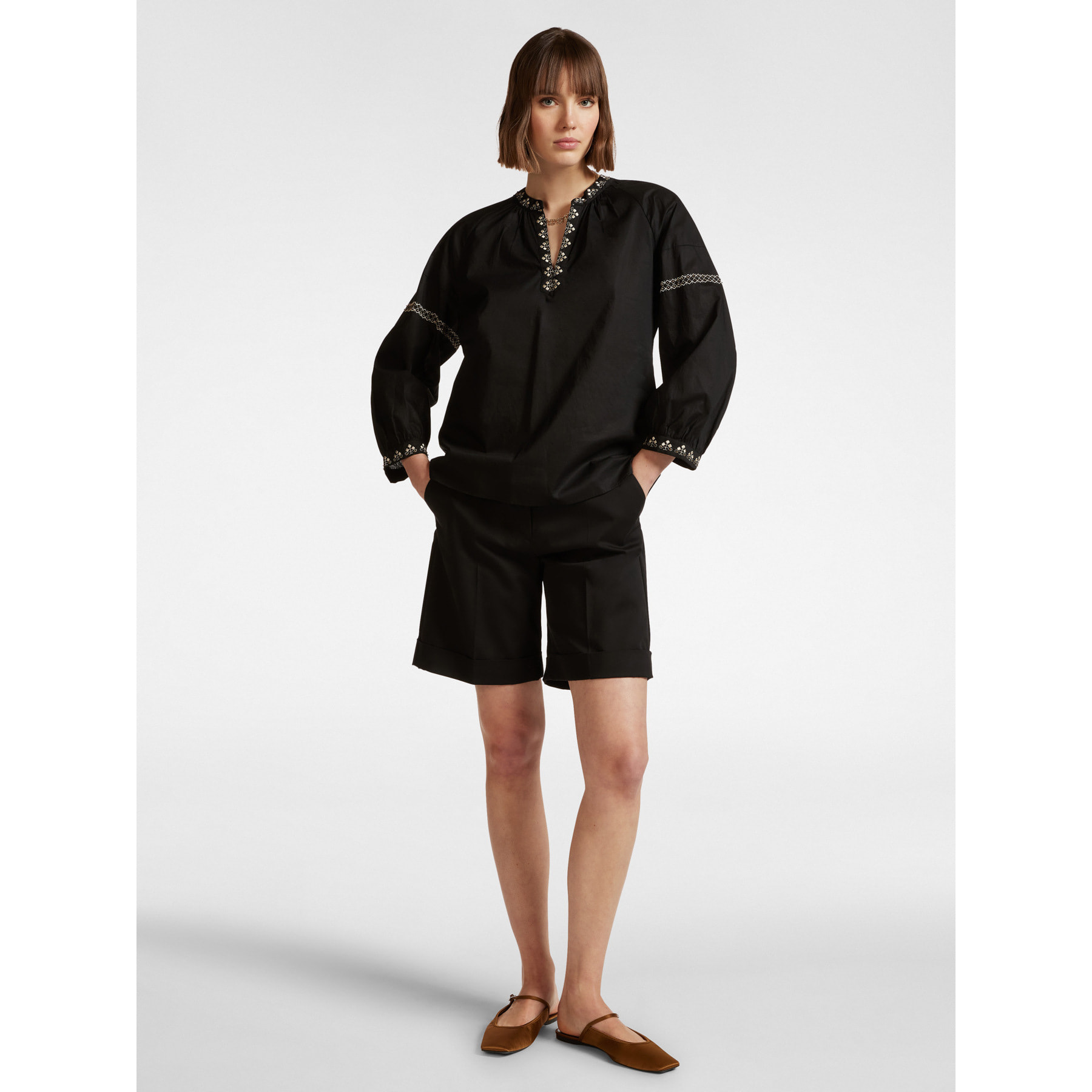 Elena Mirò - Blusa con bordado étnico - Negro