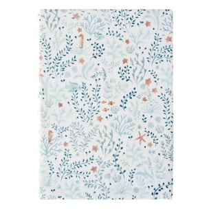 Drap plat imprimé en percale de coton, SOUS L'OCÉAN, Bleu clair