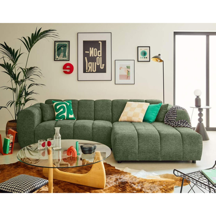 Curtis - canapé d'angle droit 4 places en tissu texturé - Vert
