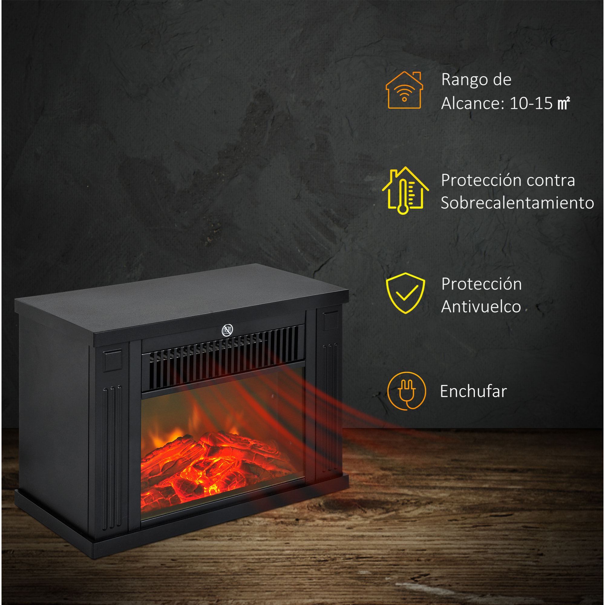 Chimenea Eléctrica Portátil Mini Estufa Calefactor 600/1200W Llama Decorativa