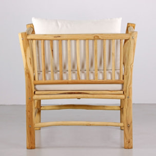 Poltrona da esterno in legno di teak naturale con cuscini ecrù - Shein