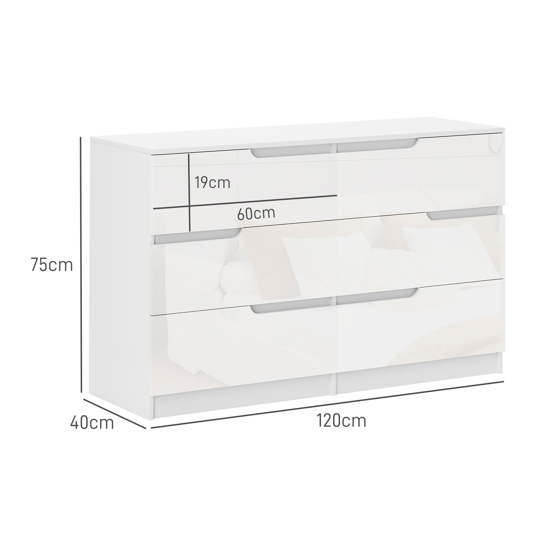 Cómoda con 6 Cajones Cómoda de Dormitorio Moderno con Anti-vuelco Cajonera para Salón Pasillo 120x40x75 cm Blanco