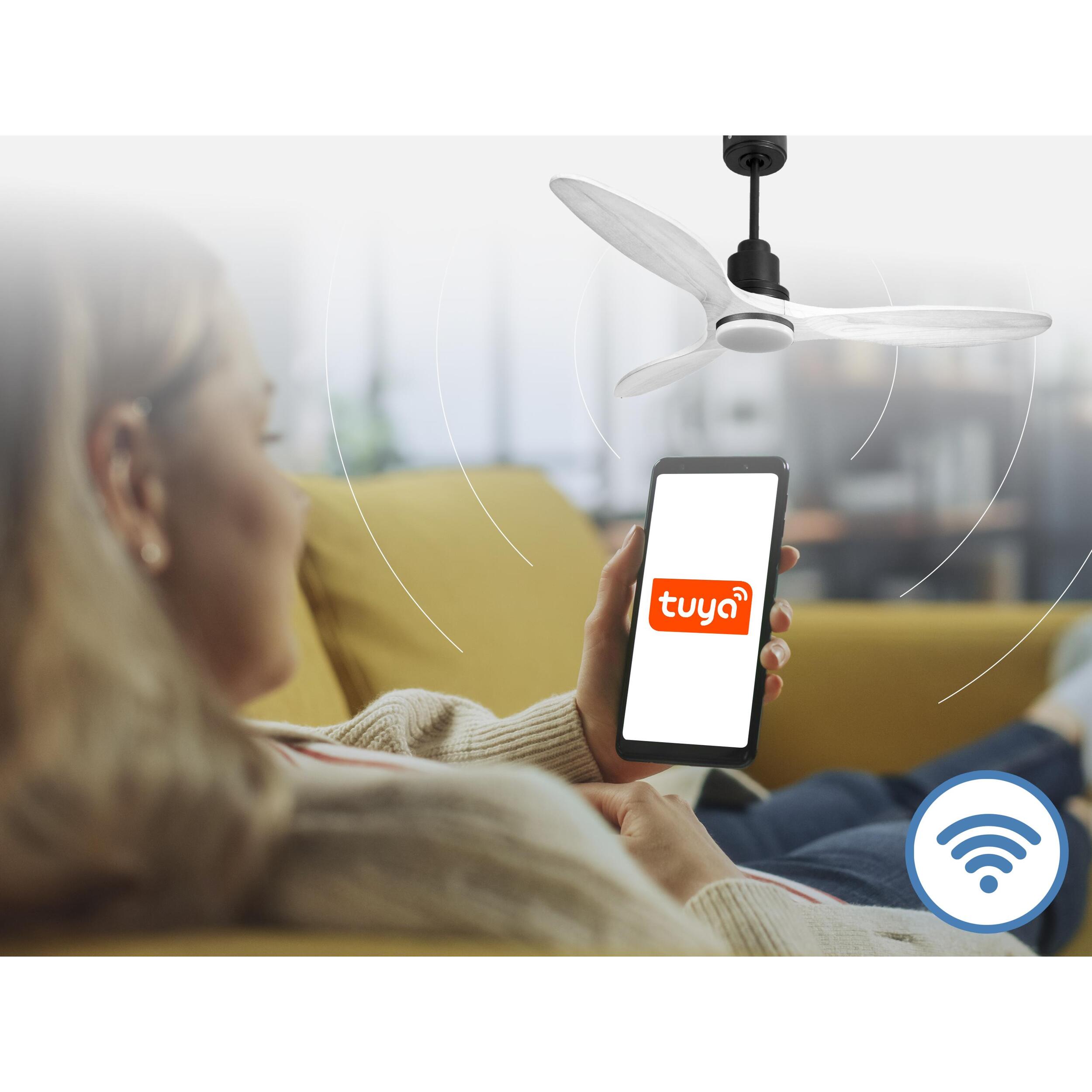 Ventilateur de plafond Réversible  Thermostat Dimmable Wifi Moteur à courant continu Toits en pente Télécommande Lumière à trois tons Hypersilence Mémoire