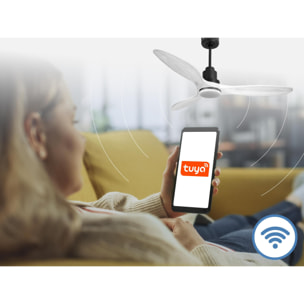 Ventilateur de plafond Réversible  Thermostat Dimmable Wifi Moteur à courant continu Toits en pente Télécommande Lumière à trois tons Hypersilence Mémoire