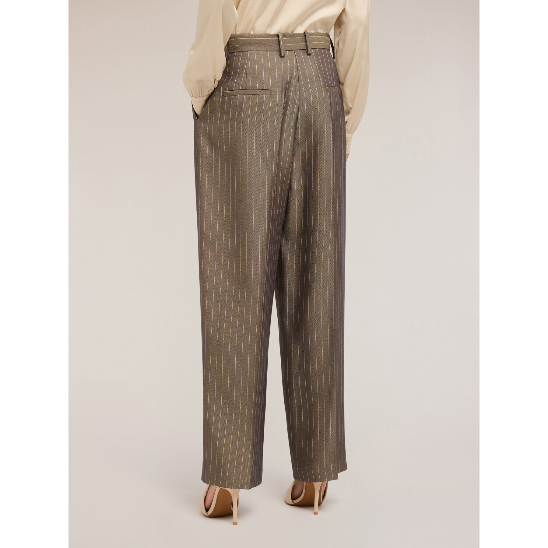 Motivi - Pantaloni wide leg gessati - Grigio