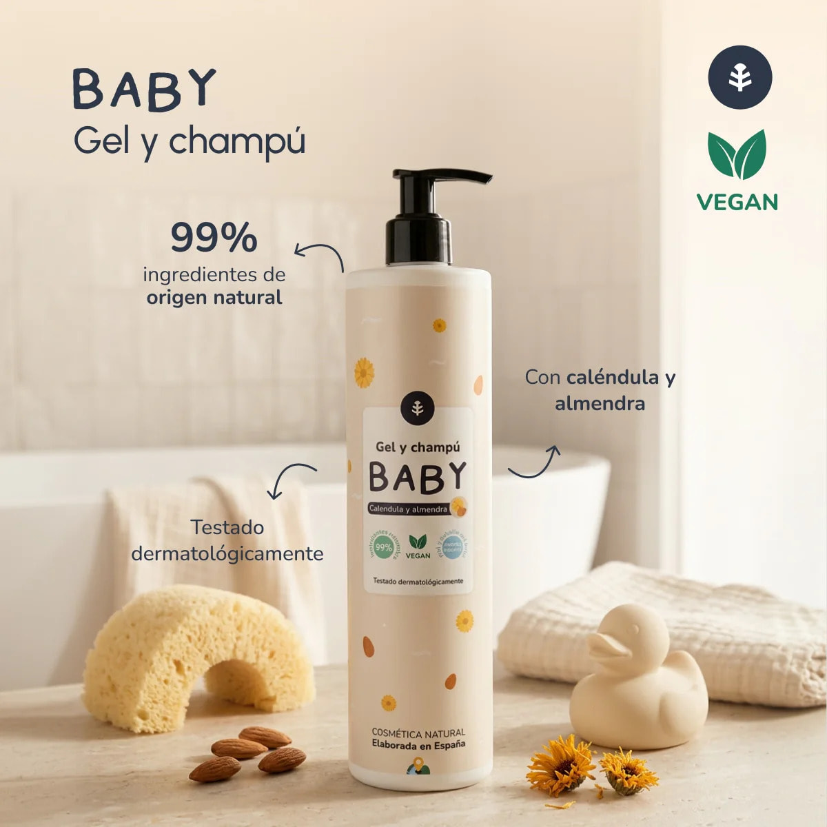 Gel y champú infantil Caléndula y Almendra Planeta Huerto 500 ml