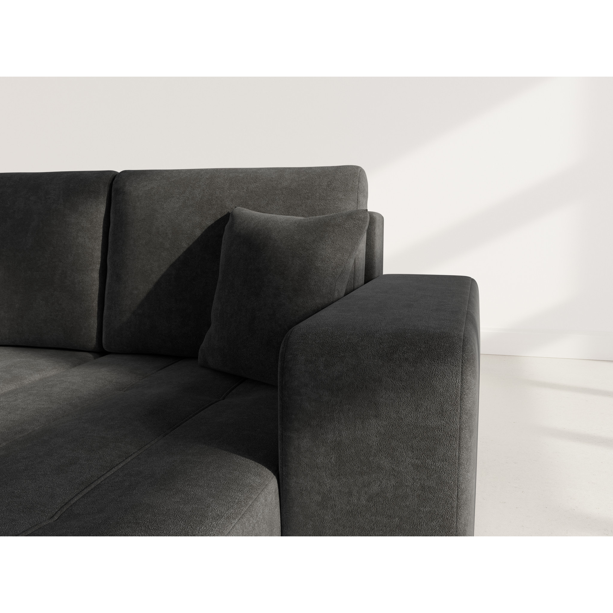 Nicole - canapé d'angle réversible 4 places convertible avec coffre en tissu - Gris Anthracite