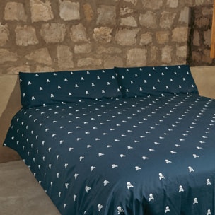 Set cama funda nórdicay 2 fundas almohada, 100% algodón, navy calaveras scalpers home