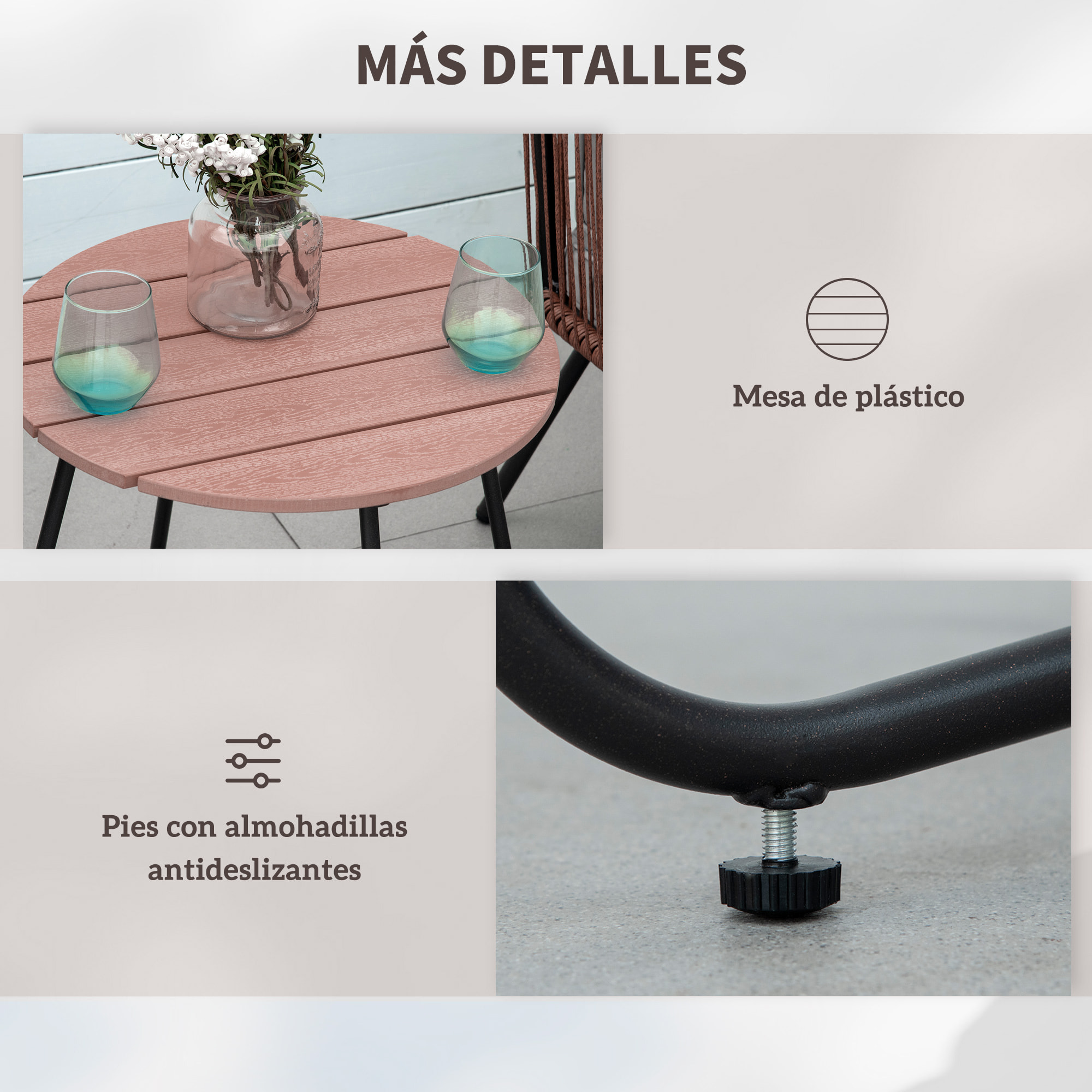 Conjunto de Muebles de Jardín de Ratán 3 Piezas Juego de Muebles de Terraza Incluye 1 Mesa de Centro y 2 Sillones con Cojines Acolchados Naranja y Gris