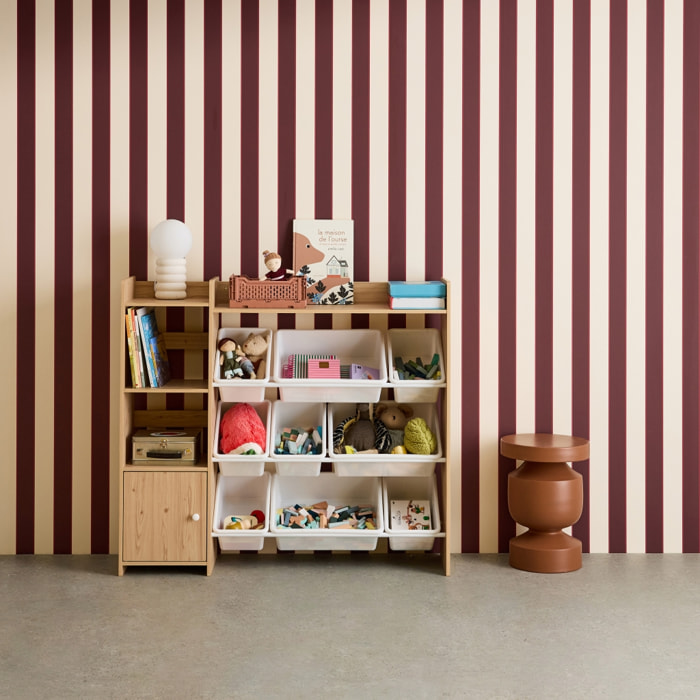 Meuble de rangement enfant 9 bacs de rangement 4 étagères 1 porte SORA