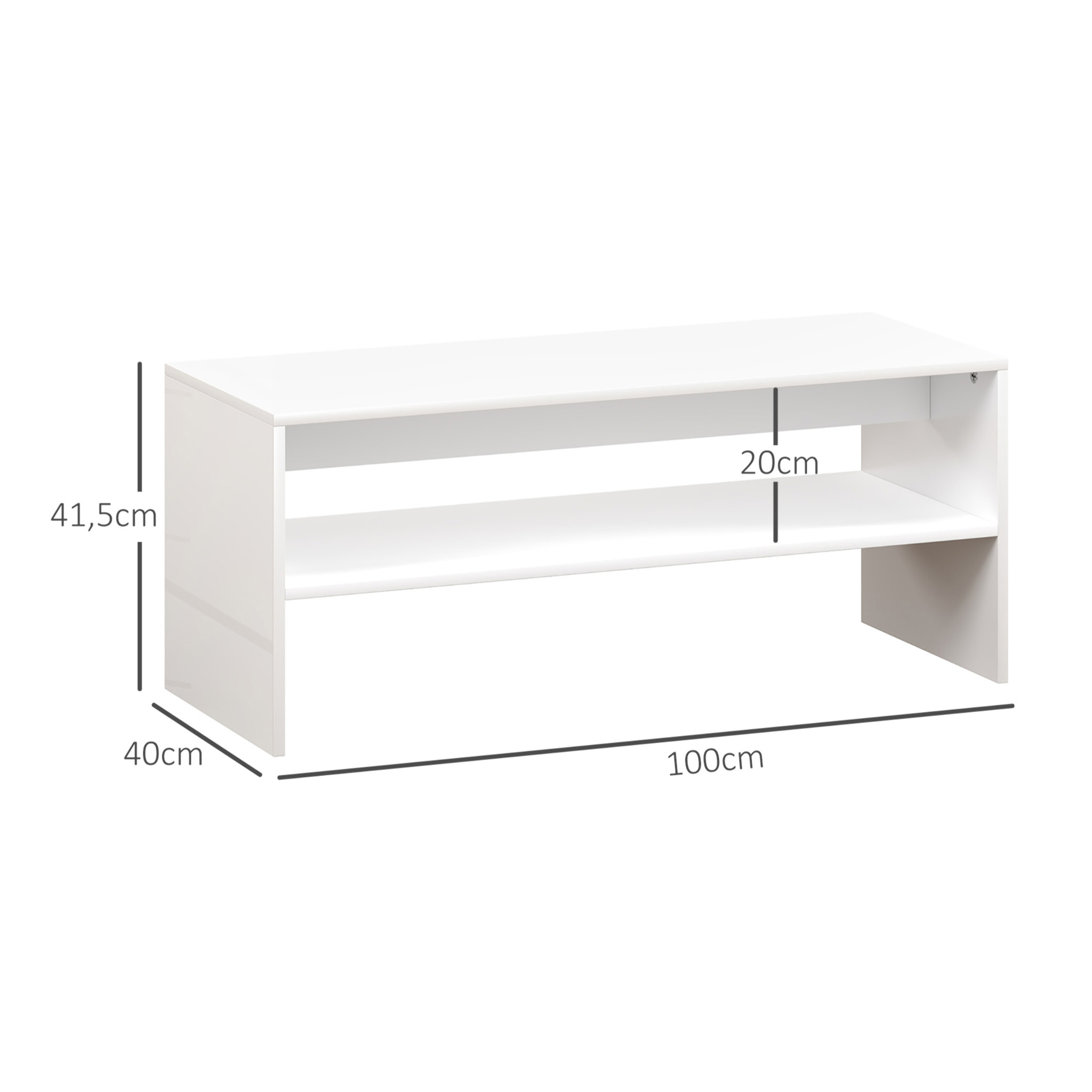 Mesa de Centro Mesa Auxiliar con Compartimento Abierto Mesa de Café para Salón Comedor 100x40x41,5 cm Blanco Brillante