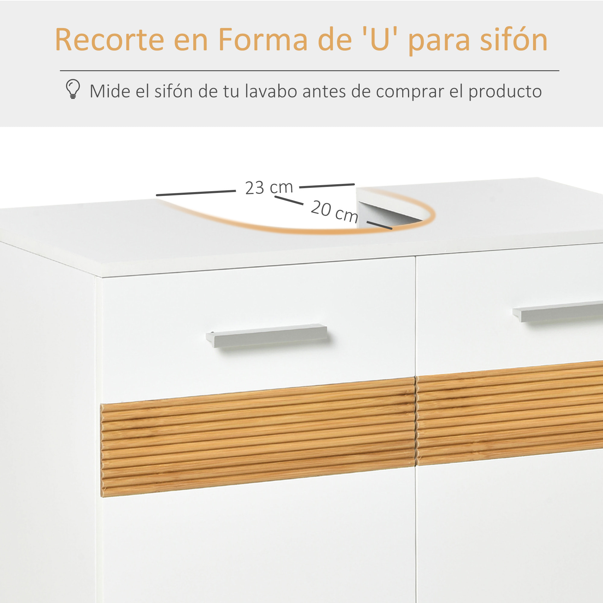 Mueble para Debajo del Lavabo Armario Baño de Suelo de Madera con 2 Puertas y Estante Interior Estilo Moderno 60x30x60,5 cm Blanco